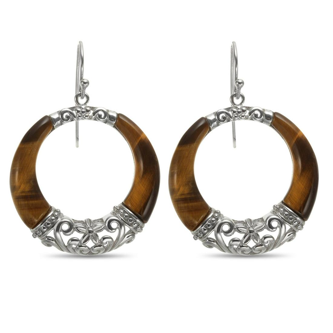 Sterling Silver Tiger's Eye Dangle Circle Earrings (1 of 1)