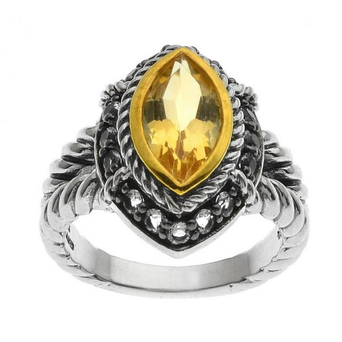 Silver Marquise Citrine & White Topaz Ring-SZ 8 (1 of 1)