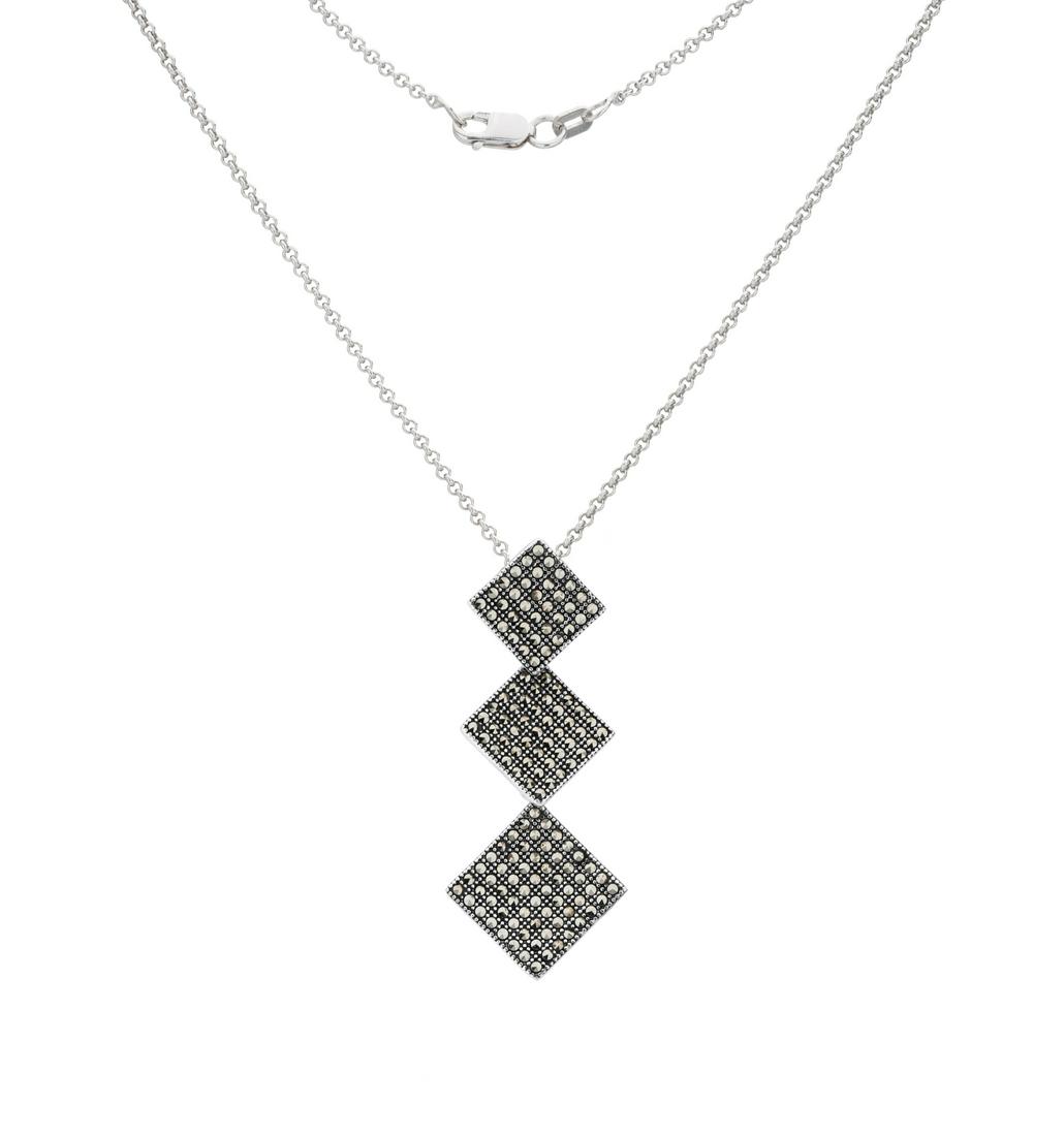 Sterling Silver Marcasite Squared Drop Pendant (1 of 3)
