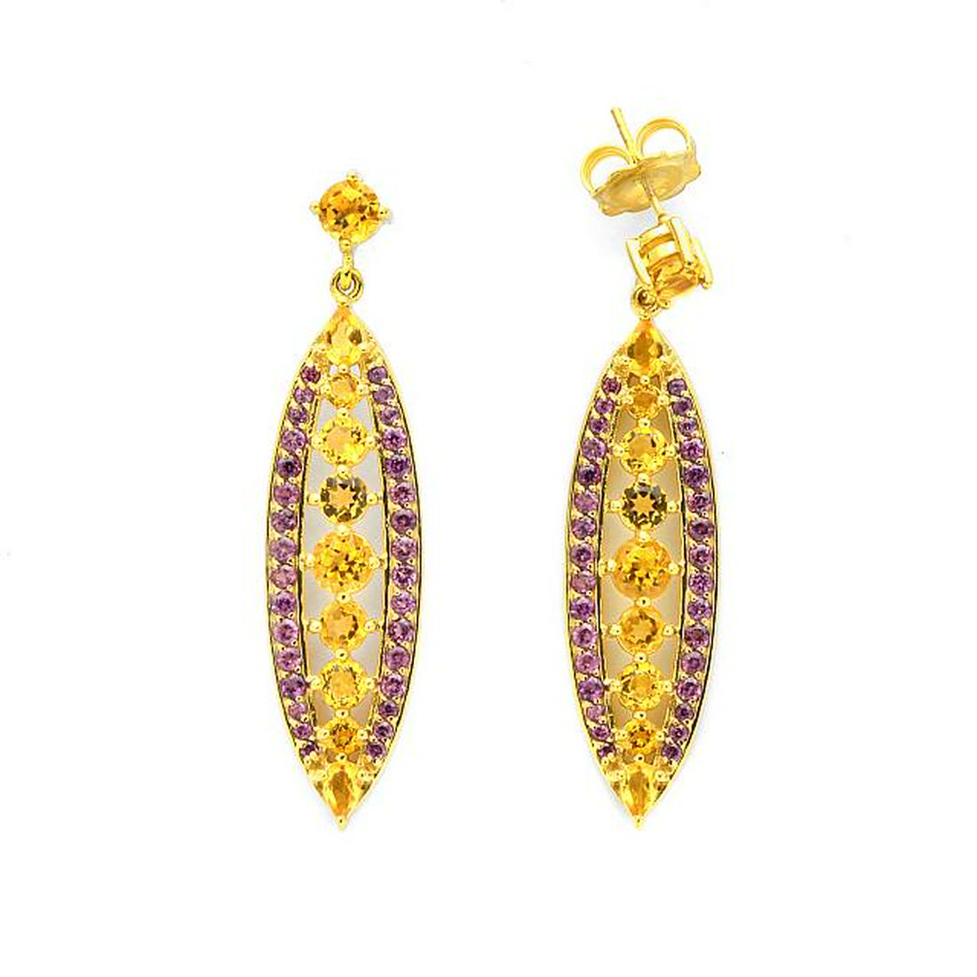 14K Vermeil 7.09ctw Citrine & Garnet Drop Earrings (1 of 1)