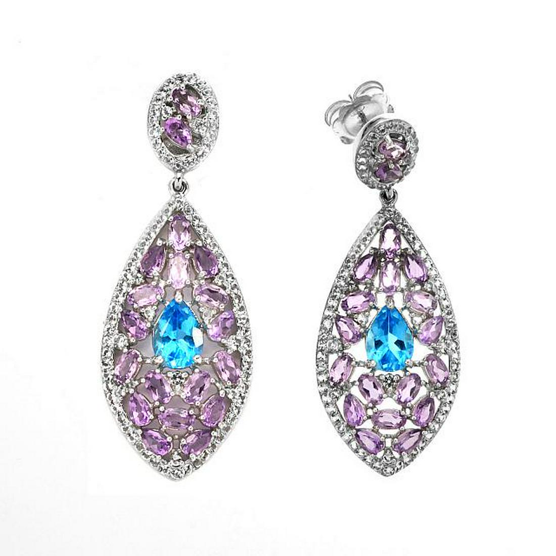 Silver 15.01ctw Multi Gemstone Drop Earrings (1 of 1)