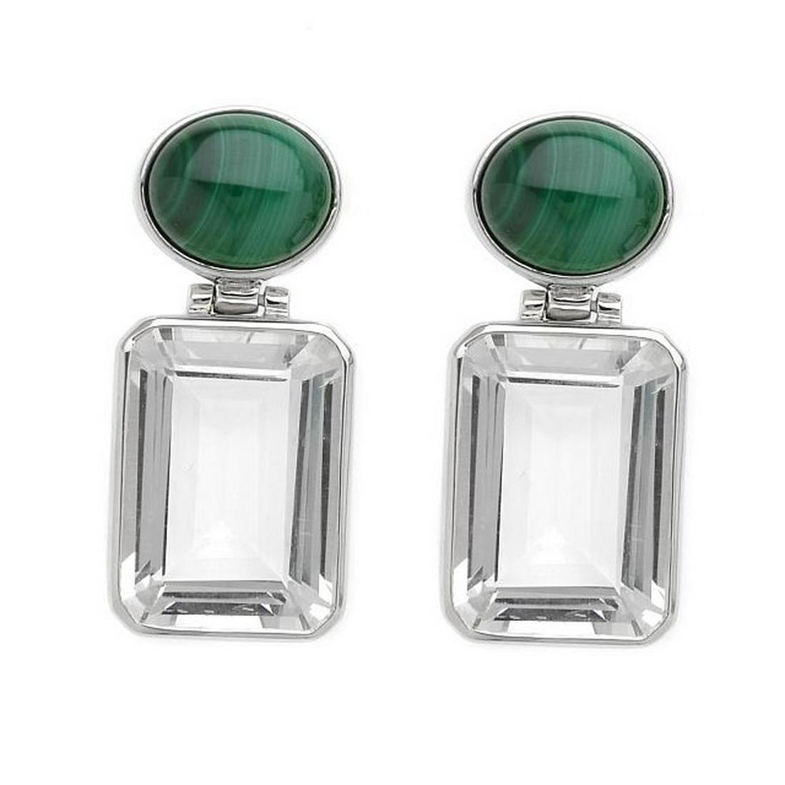 Silver 22.80ctw Quartz & Malachite Drop Earrings (1 of 2)