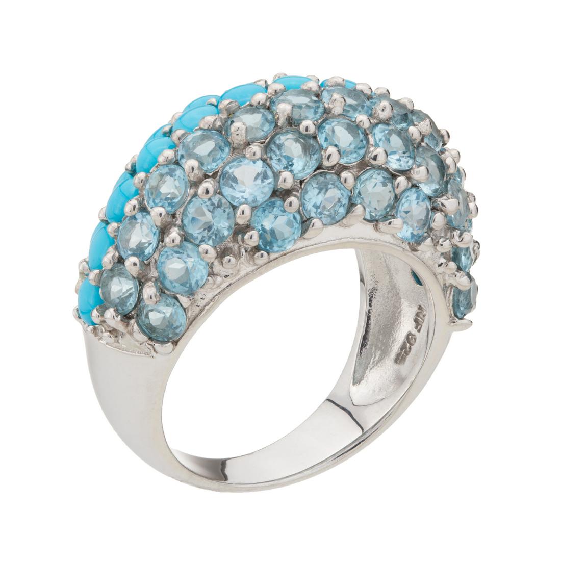 Silver 3.59cwt Topaz & Turquoise Dome Ring-SZ 9 (1 of 3)