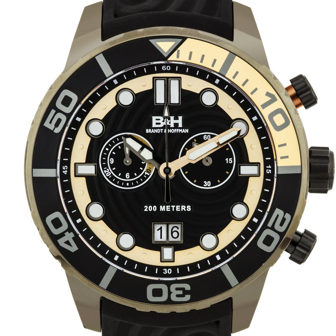 Epicenter Men's Swiss Chronograph Diver Watch: Silicone Ronda 5020.B Stainless Steel case Luminesent Hands and Markers Multifunction Design Water resistant up to 200 meters Case diamiter 48mm Stainless steel Buckle Mineral Crystal A bold take on a
