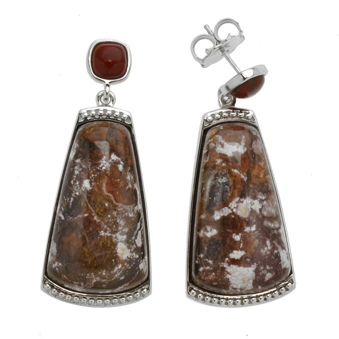 Silver Wild Horse & Red Jasper Textured Drop Earrings (1 of 1)