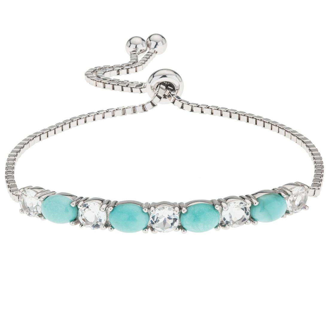 Silver Turquoise & White Topaz Slider Bracelet (1 of 3)