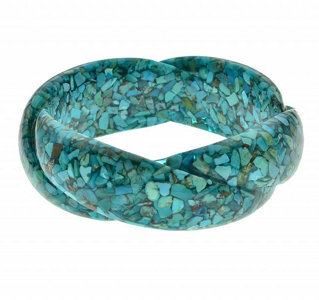 Chip Shaped Turquoise Twist Textured Bangle 8" (1 of 1)