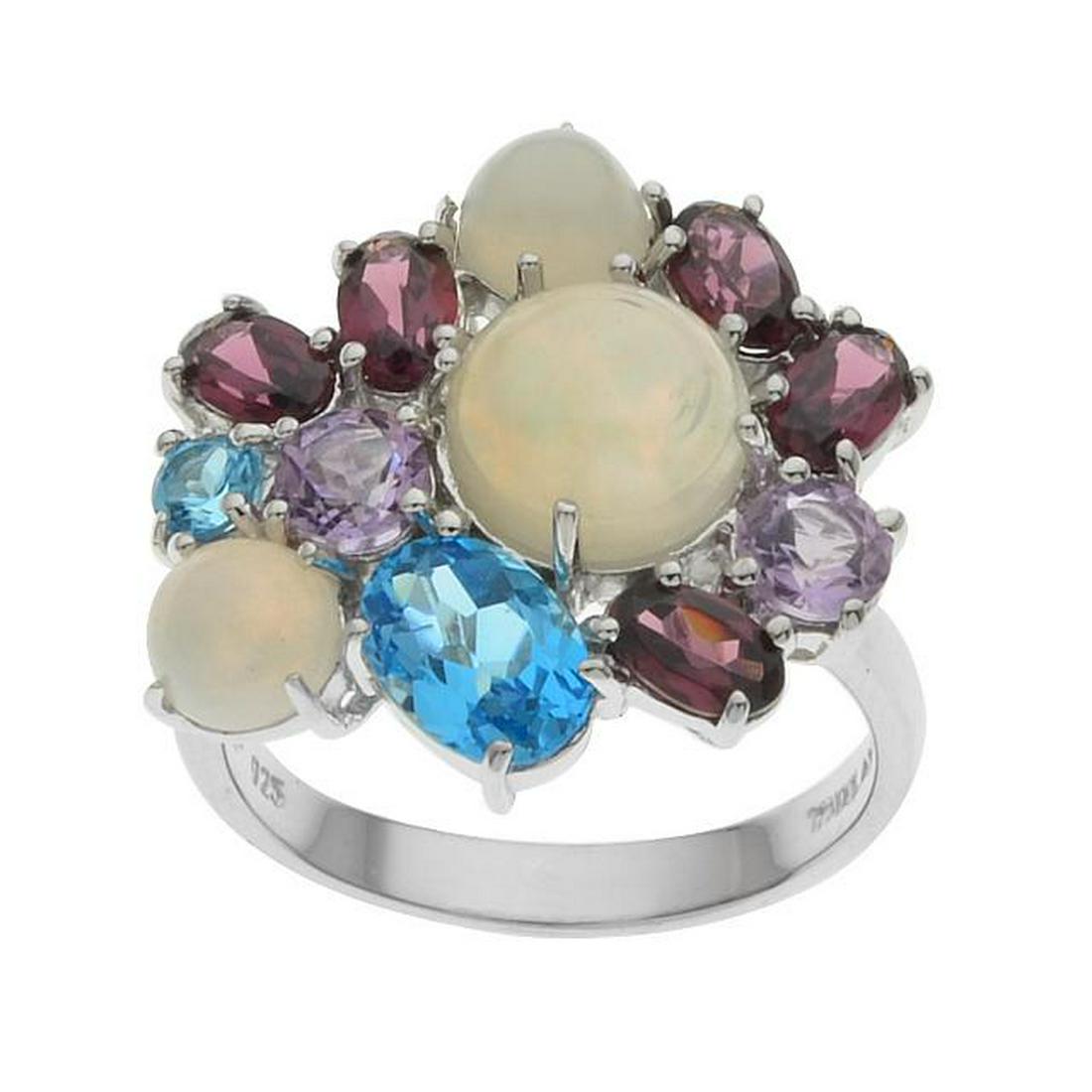 Silver Opal & Multi Gemstone Cluster Ring-SZ 7 (1 of 1)