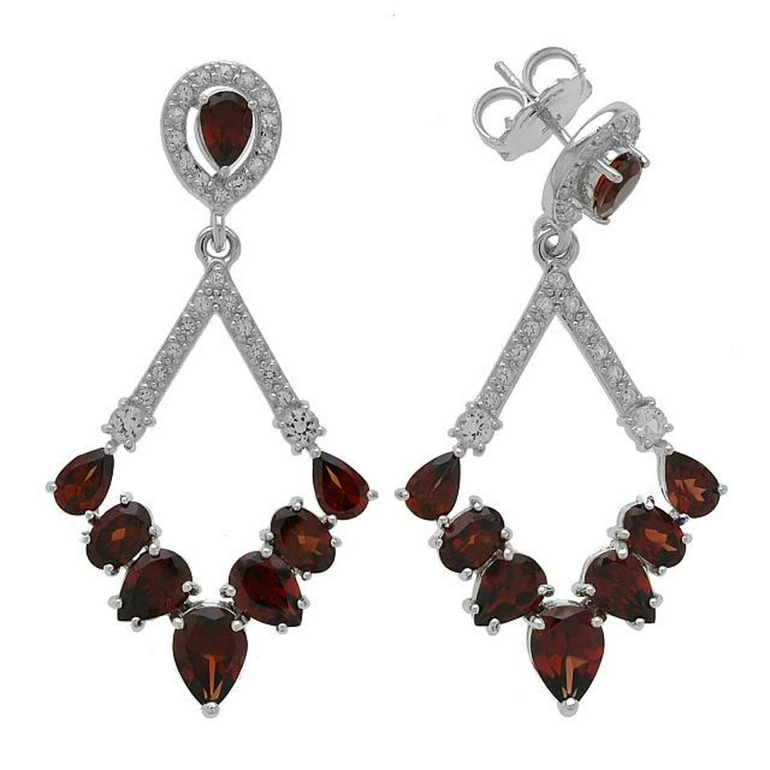 Silver 9.96ct Garnet Diamond Shape Drop Earrings (1 of 1)