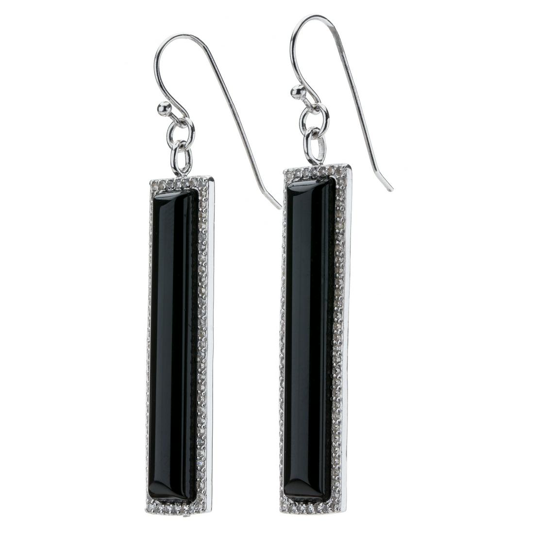 Silver Black Agate & White Topaz Linear Earrings (1 of 3)
