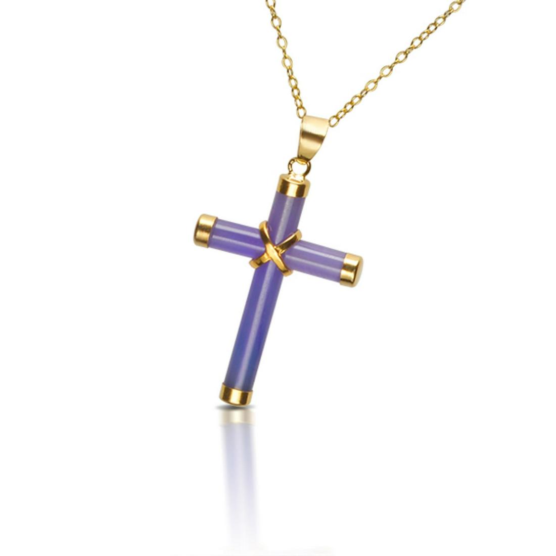 18K Gold over Silver Lavender Jade Cross Pendant (1 of 1)