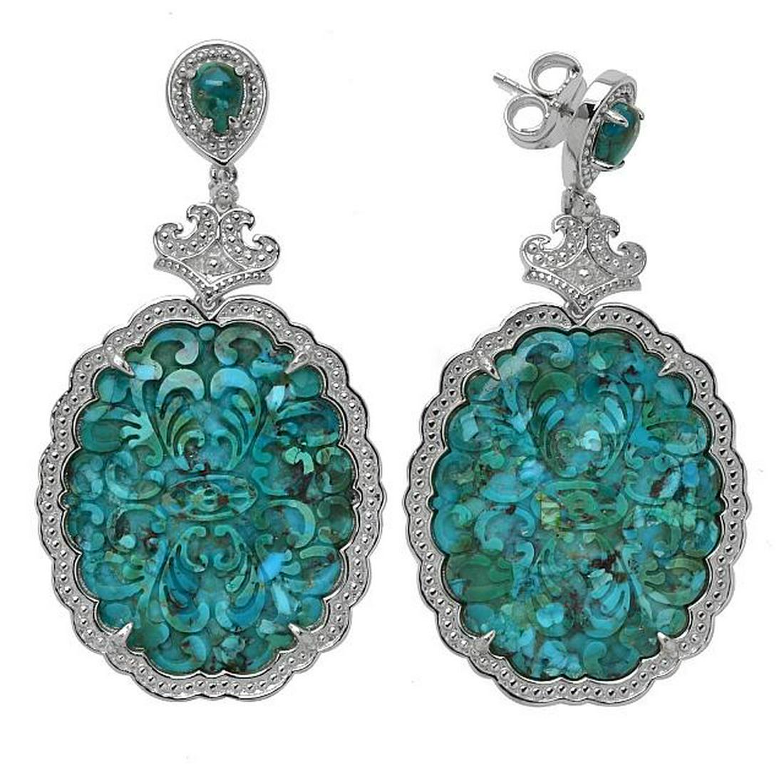 Sterling Silver Carved Turquoise Drop Earrings (1 of 1)