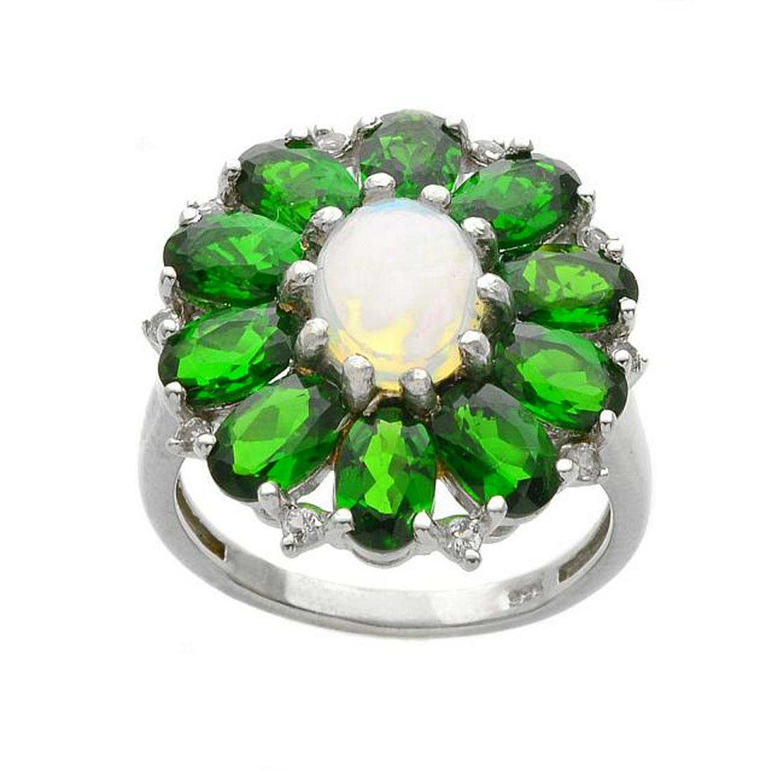 Silver Ethiopian Opal & Chrome Flower Ring-SZ 8 (1 of 1)