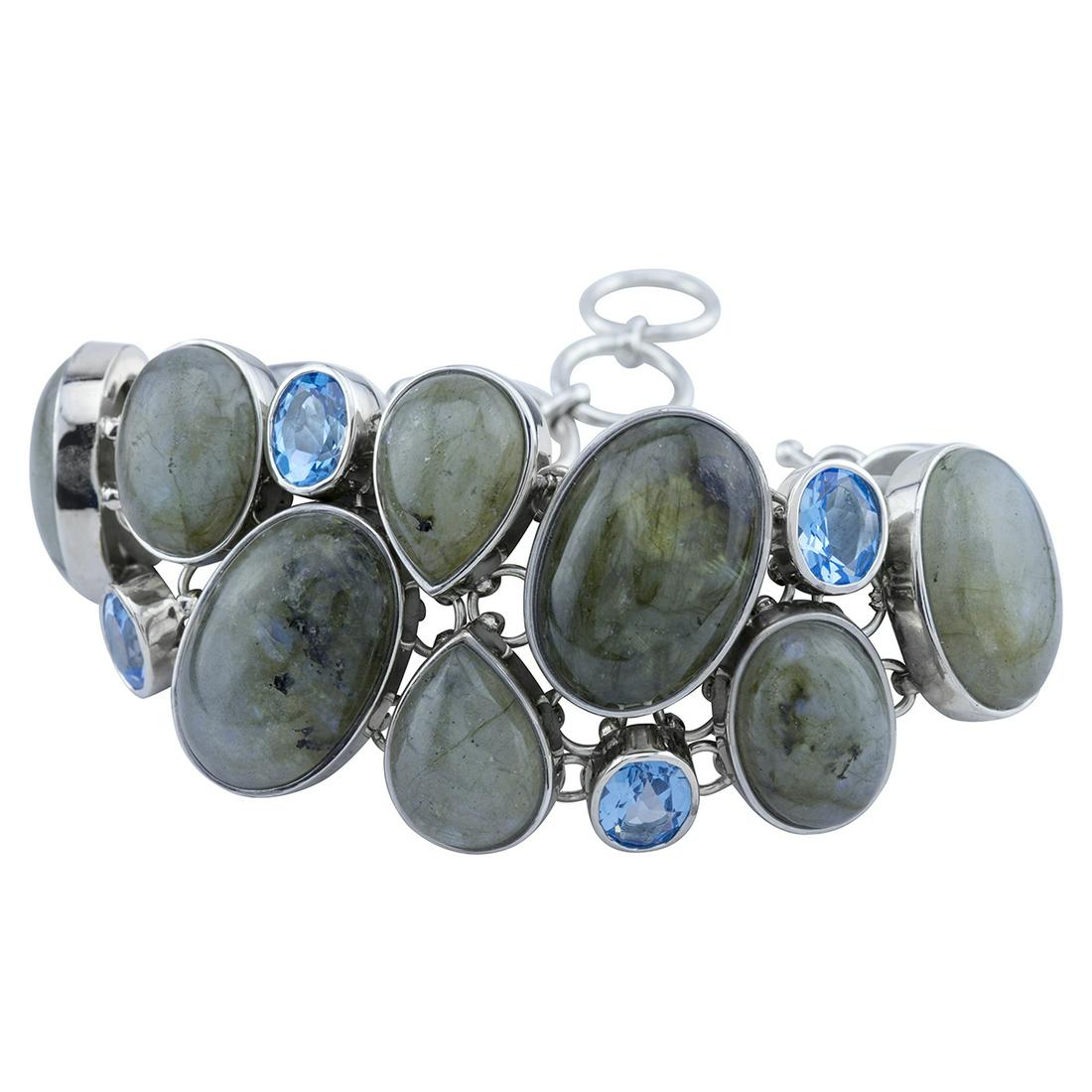 Silver Labradorite & Blue Topaz Toggle Bracelet 8" (1 of 3)