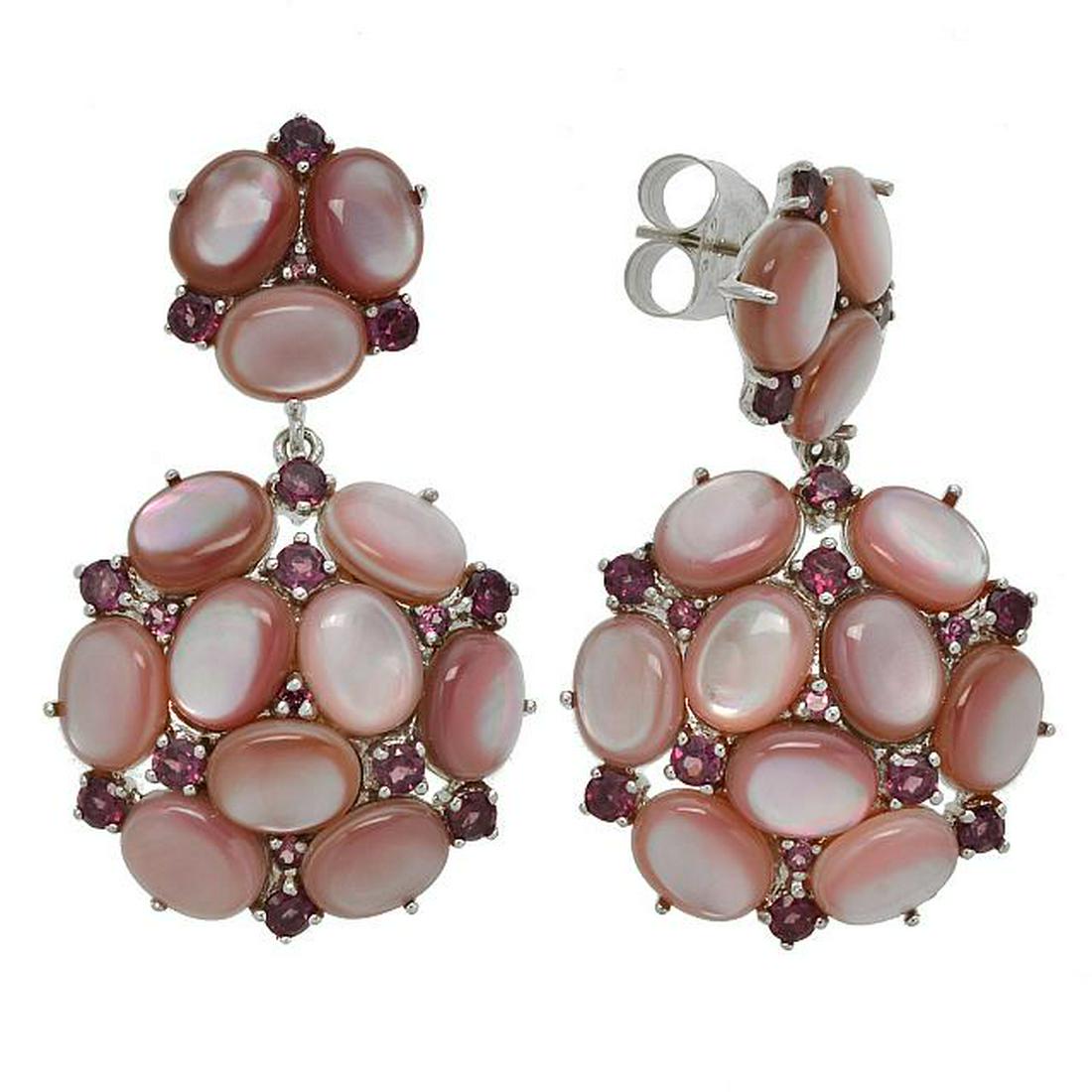 Sterling Silver Pink MOP & Garnet Drop Earrings (1 of 1)