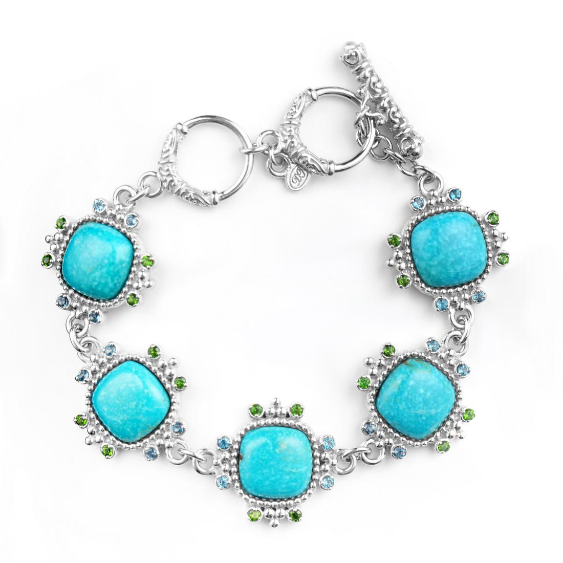 Silver Turquoise & Multi Gemstone Toggle Bracelet (1 of 1)