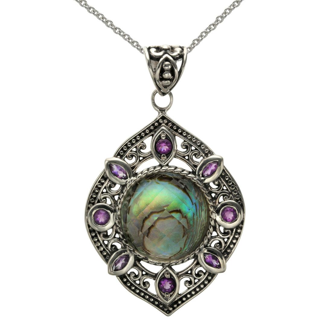 Sterling Silver Abalone Doublet & Amethyst Pendant (1 of 2)