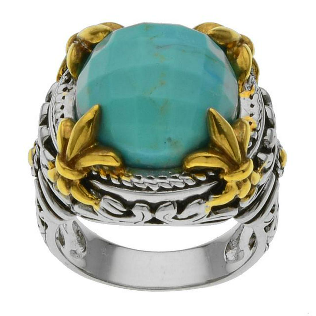 Serling Silver Fluer-De-Lis Turquoise Ring-SZ 6 (1 of 2)