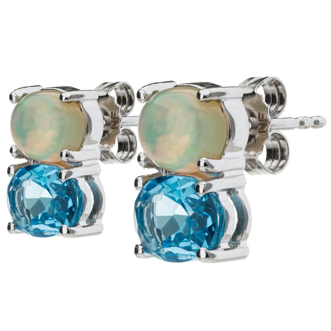 Silver 2.86ct Blue Topaz & Opal Stud Earrings (1 of 3)