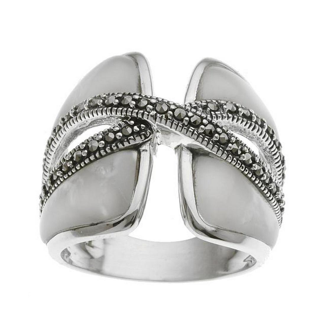 Sterling Silver White MOP & Marcasite Ring-SZ 7 (1 of 1)