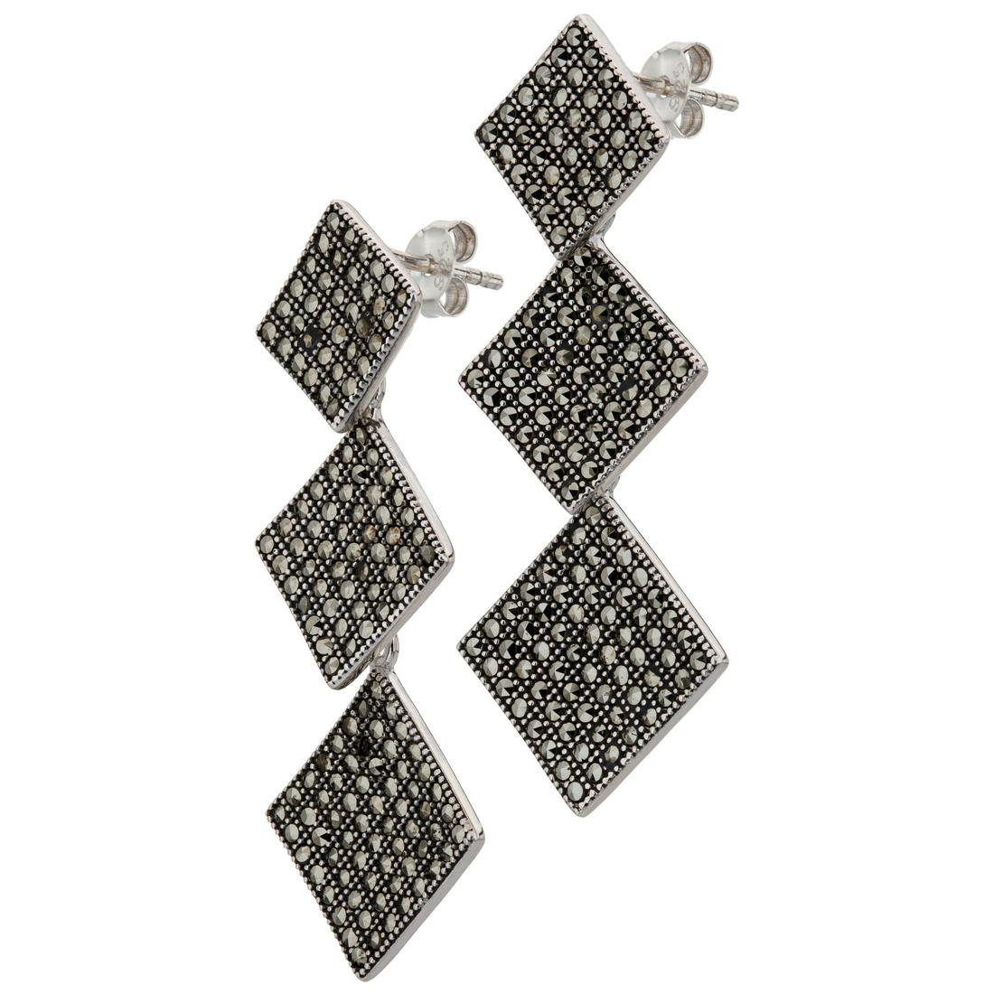 Sterling Silver Marcasite Squared Drop Earrings (1 of 2)