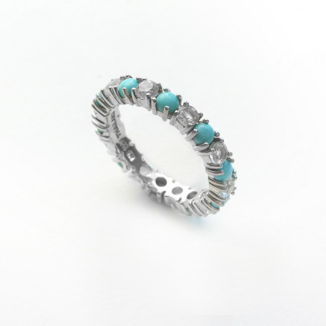 Silver Kingman Turquoise & Topaz Band Ring-SZ 9 (1 of 1)