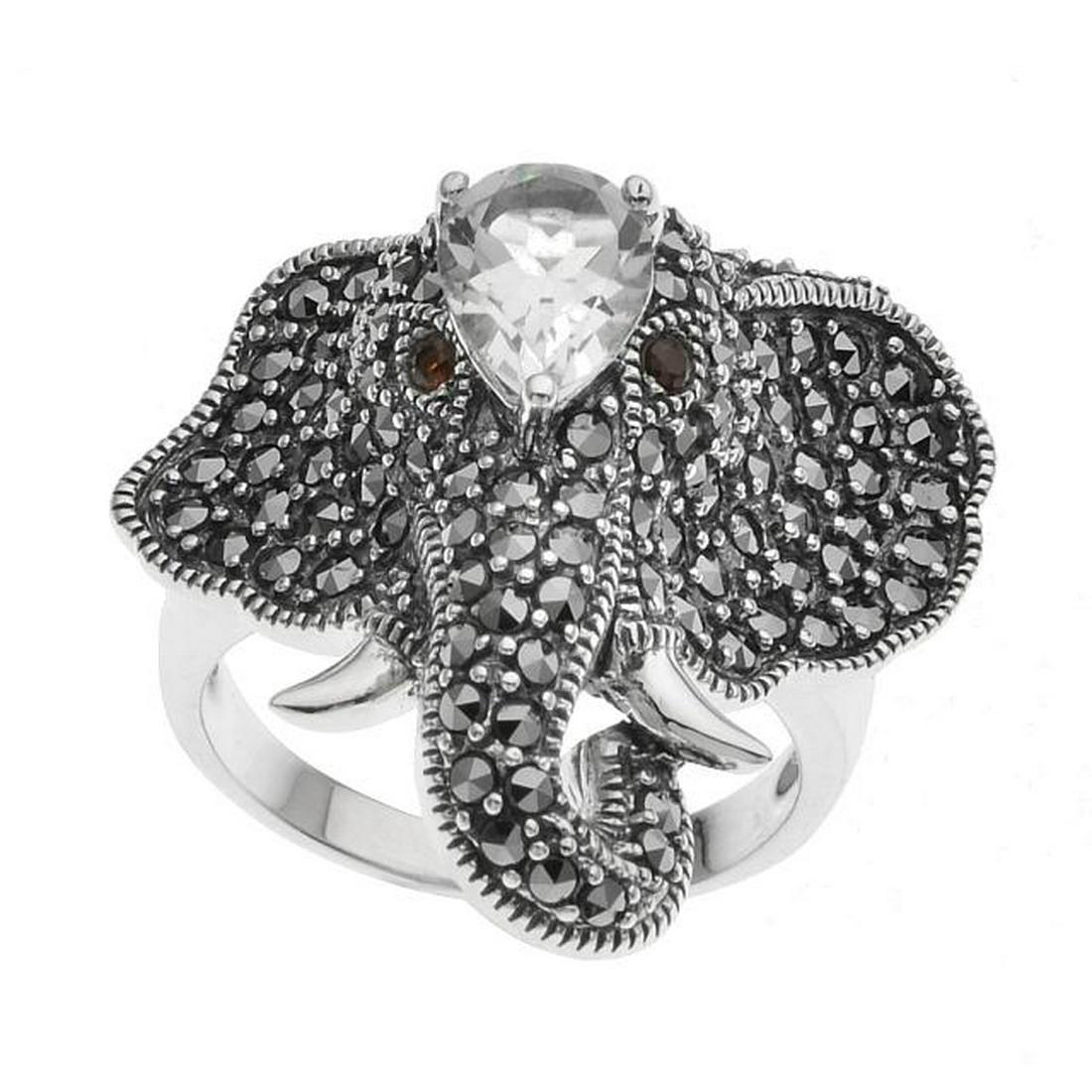 Silver Marcasite & Topaz Elephant Ring-SZ 9 (1 of 2)