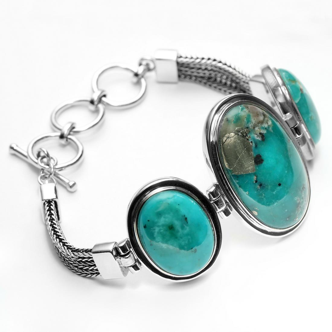 Sterling Silver Turquoise 3 Stone Toggle Bracelet (1 of 2)