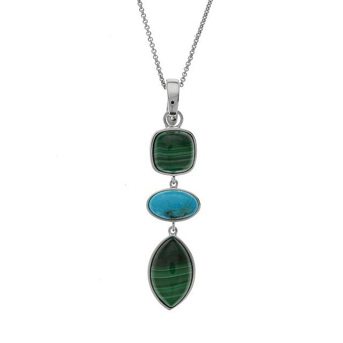 Sterling Silver Turquoise & Malachite Drop Pendant (1 of 1)