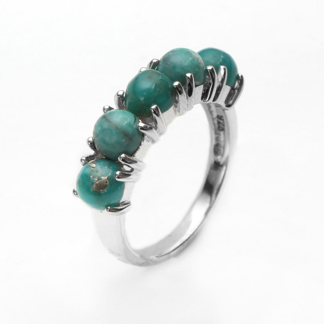 Silver Campo Frio Turquoise 5-Stone Band Ring-SZ 8: • Genuine campo frio turquoise • Five-stone row across the top • Gleaming rhodium over fine sterling silver