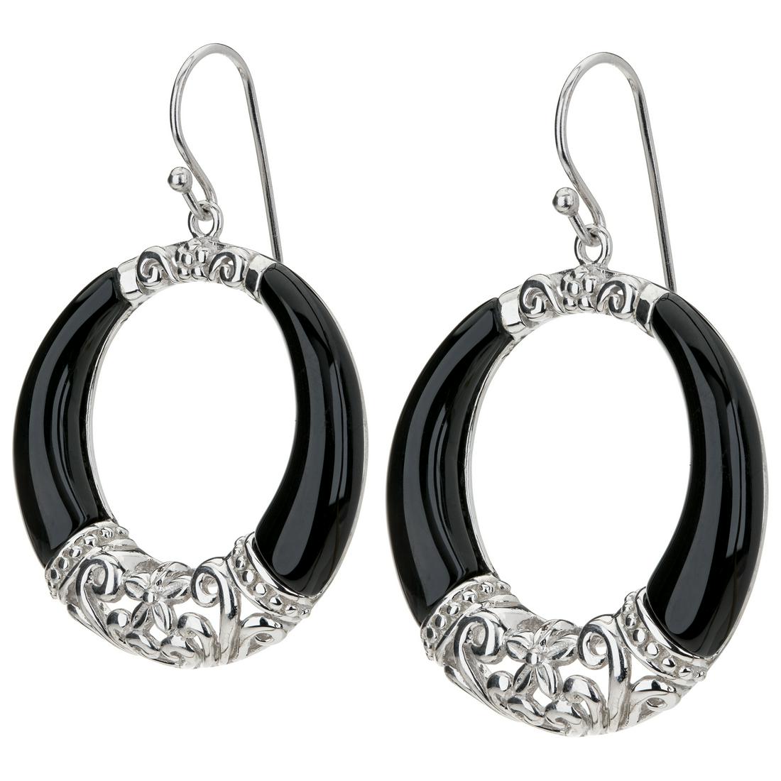 Sterling Silver Black Onyx Dangle Circle Earrings (1 of 3)