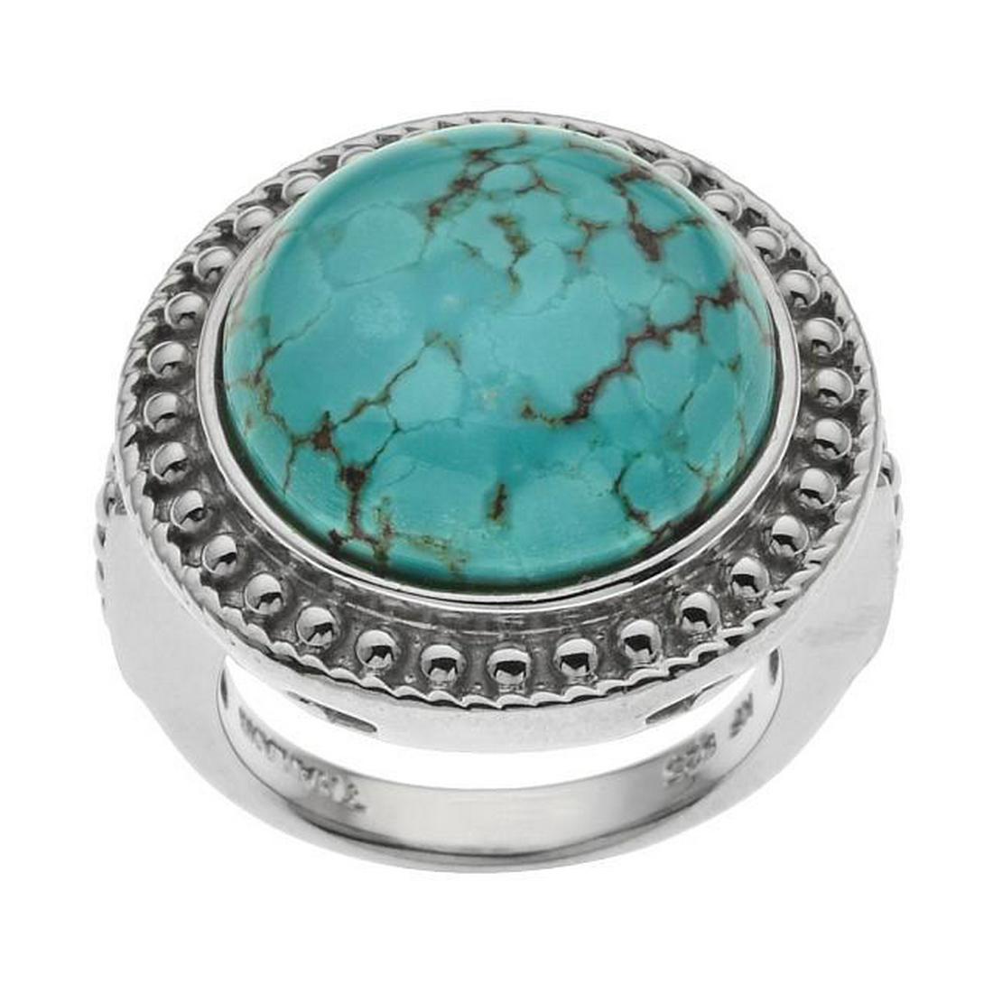 Sterling Silver Round Turquoise Textured Ring-SZ 9 (1 of 2)