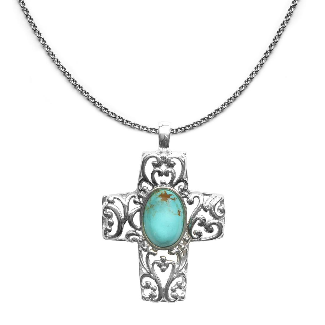 Sterling Silver Turquoise Cross Filigree Pendant (1 of 2)