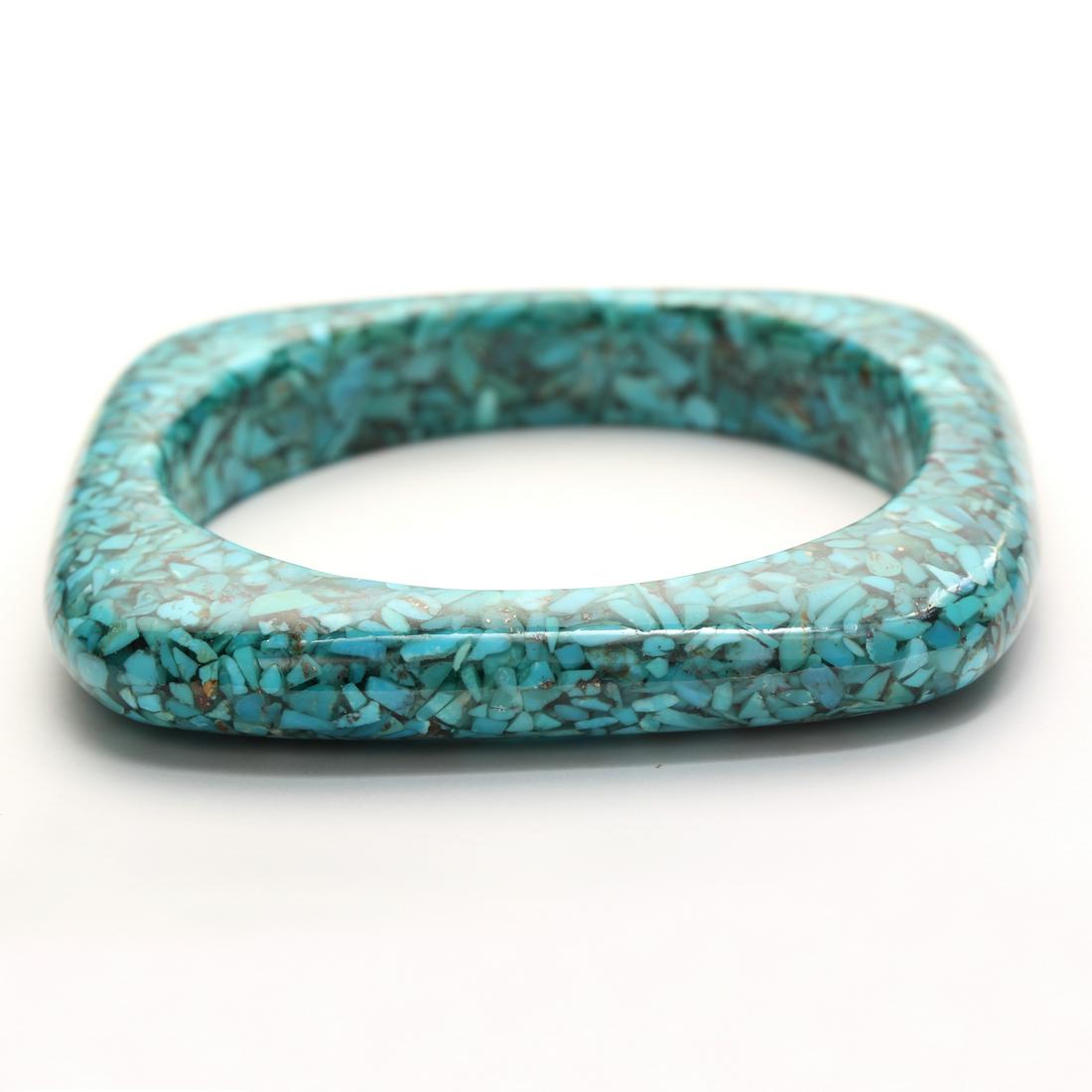Chip Shaped Turquoise Bangle Bracelet 7.5" (1 of 2)