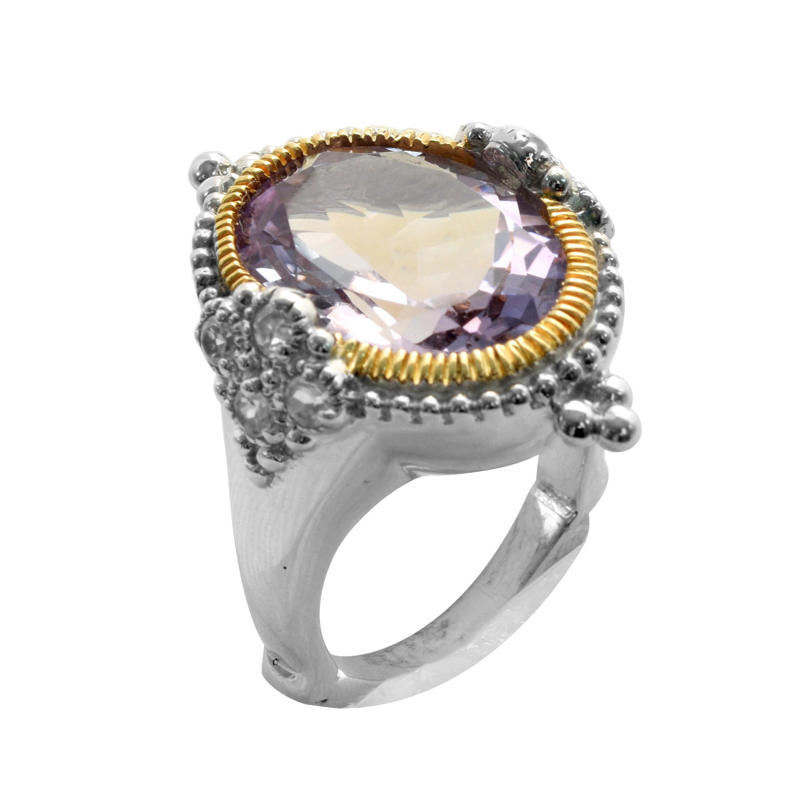 Silver 11.18ctw Pink Amethyst & Zircon Ring-SZ 8 (1 of 1)