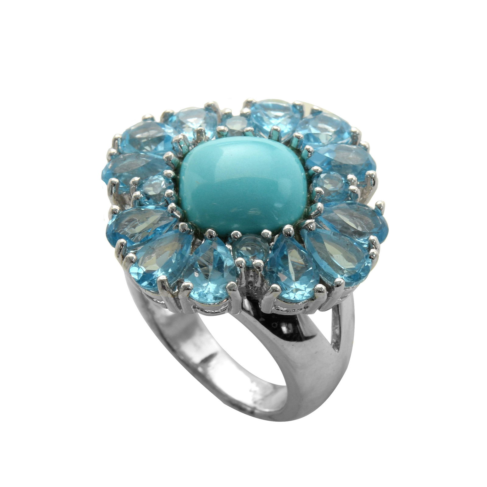 Silver Turquoise & Swiss Blue Topaz Ring-SZ 5 (1 of 1)