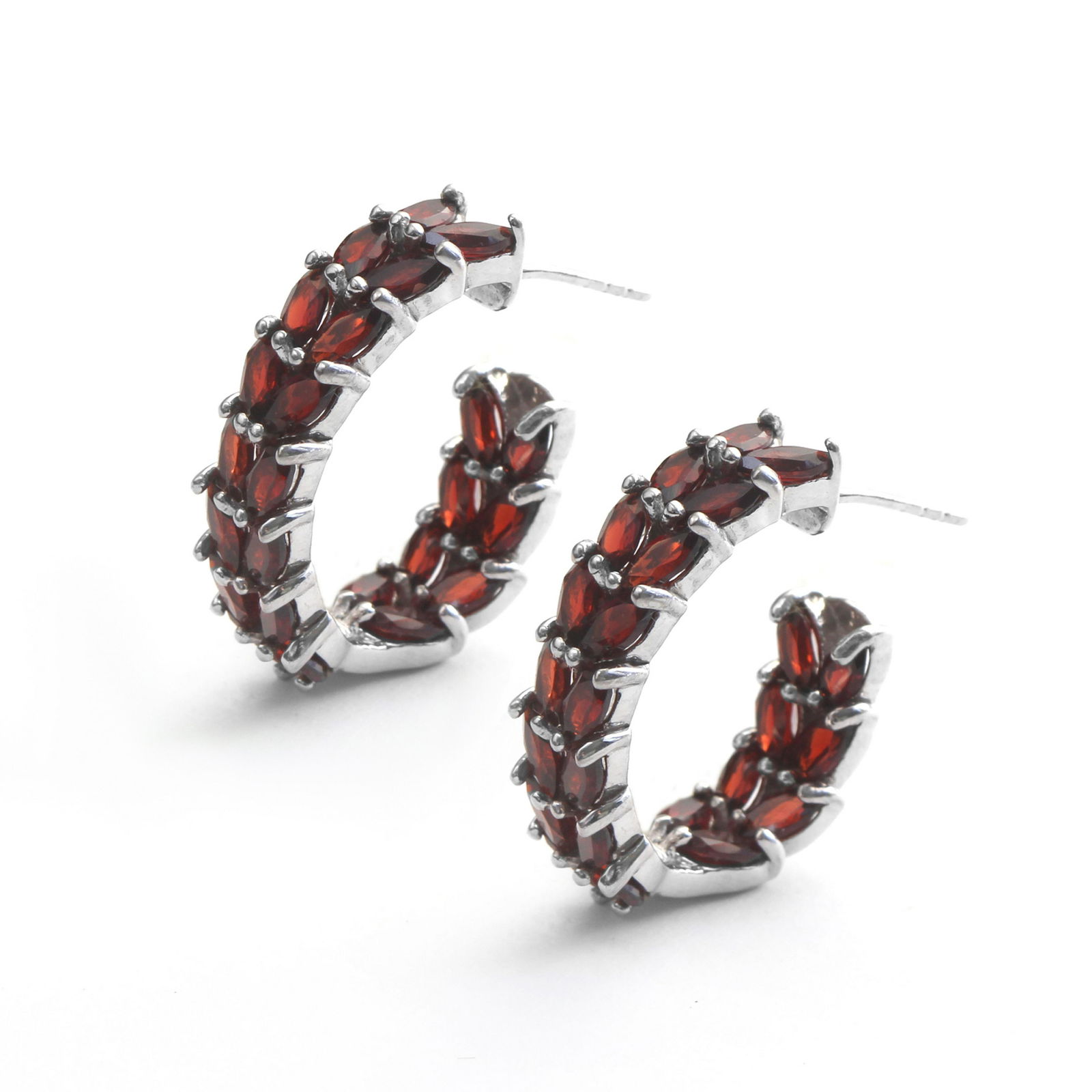 Silver 8.64ct Garnet Inside-out Hoop Earrings (1 of 1)