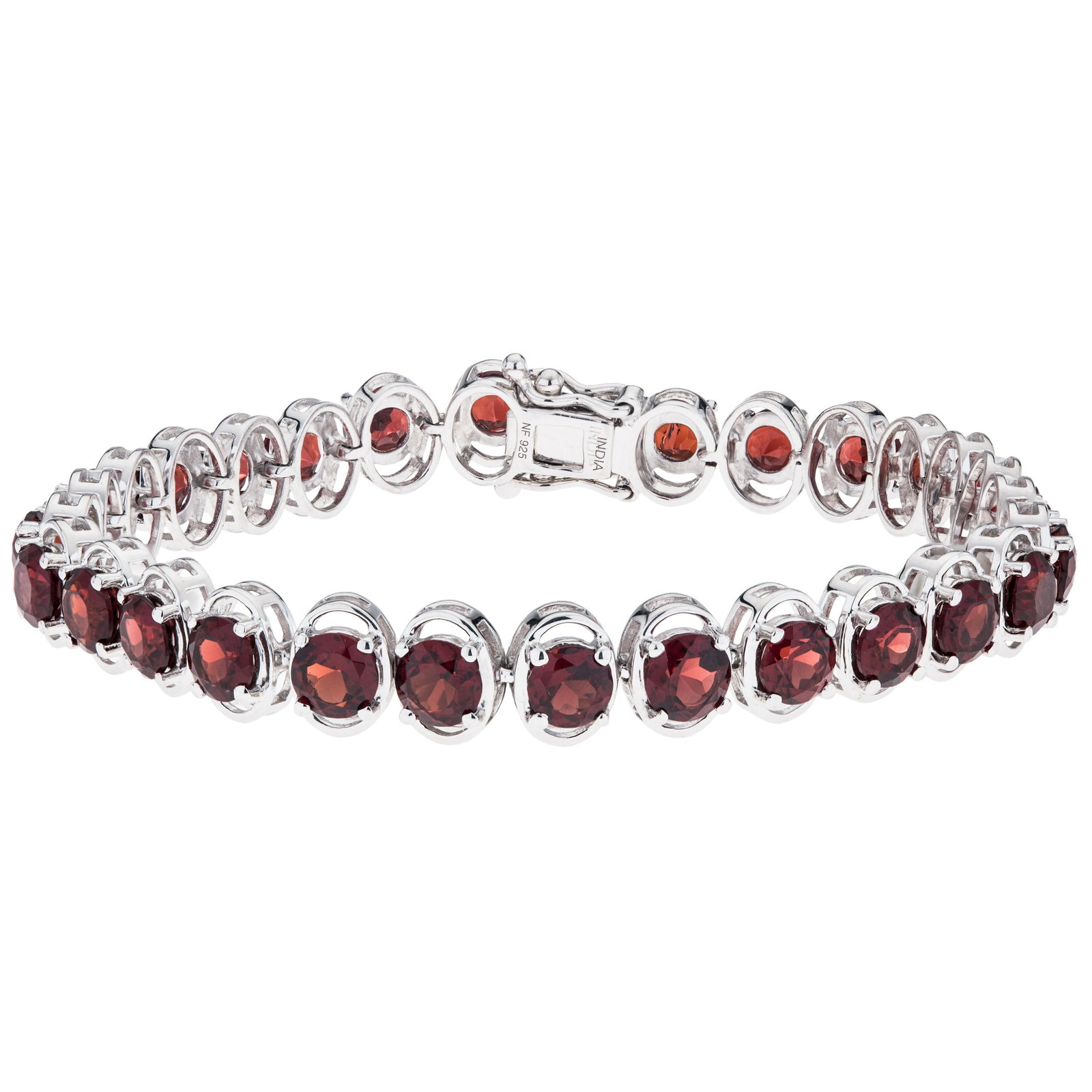 Silver 15.96ct Garnet Line Bracelet 7.25": 925 Sterling Silver Oh-so-slender and oh-so-flattering, Pangea Mines ultra thin line bracelet is beautifully crafted in gleaming rhodium over sterling silver and lavishly adorned with sparkling genuin