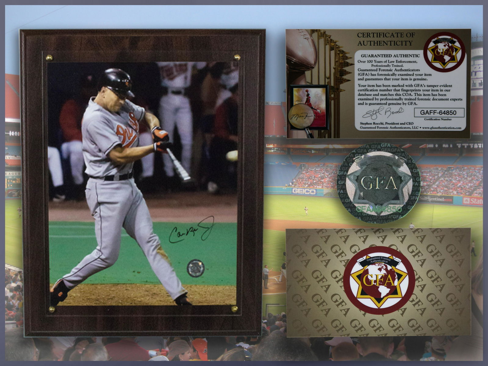 Cal Ripken Baltimore Orioles Brown Plaque 8x10 GFA (1 of 1)