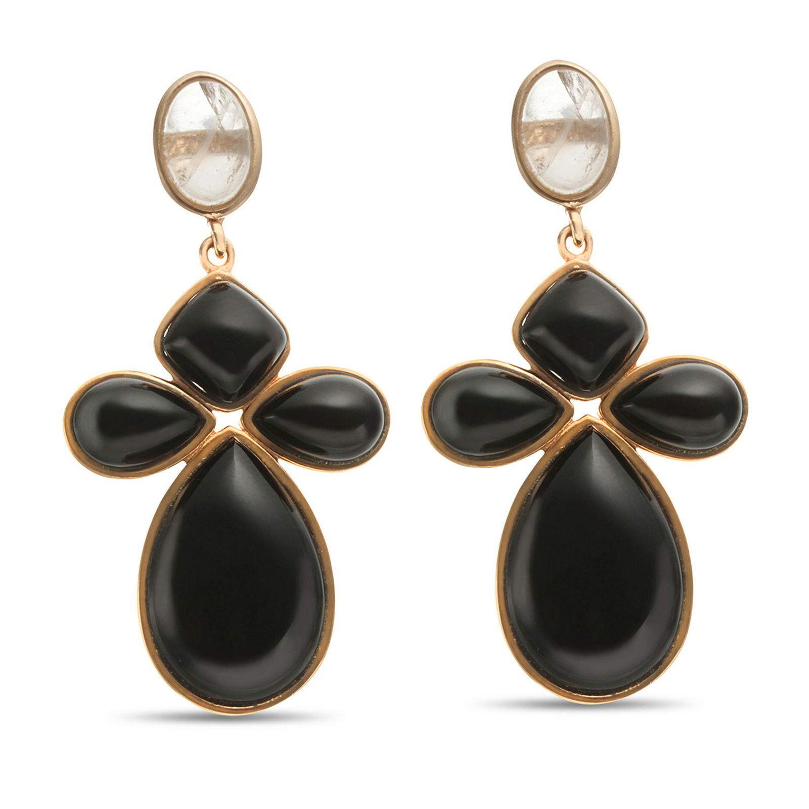 Silver Black Onyx & Rose Quartz Drop Earrings (1 of 2)