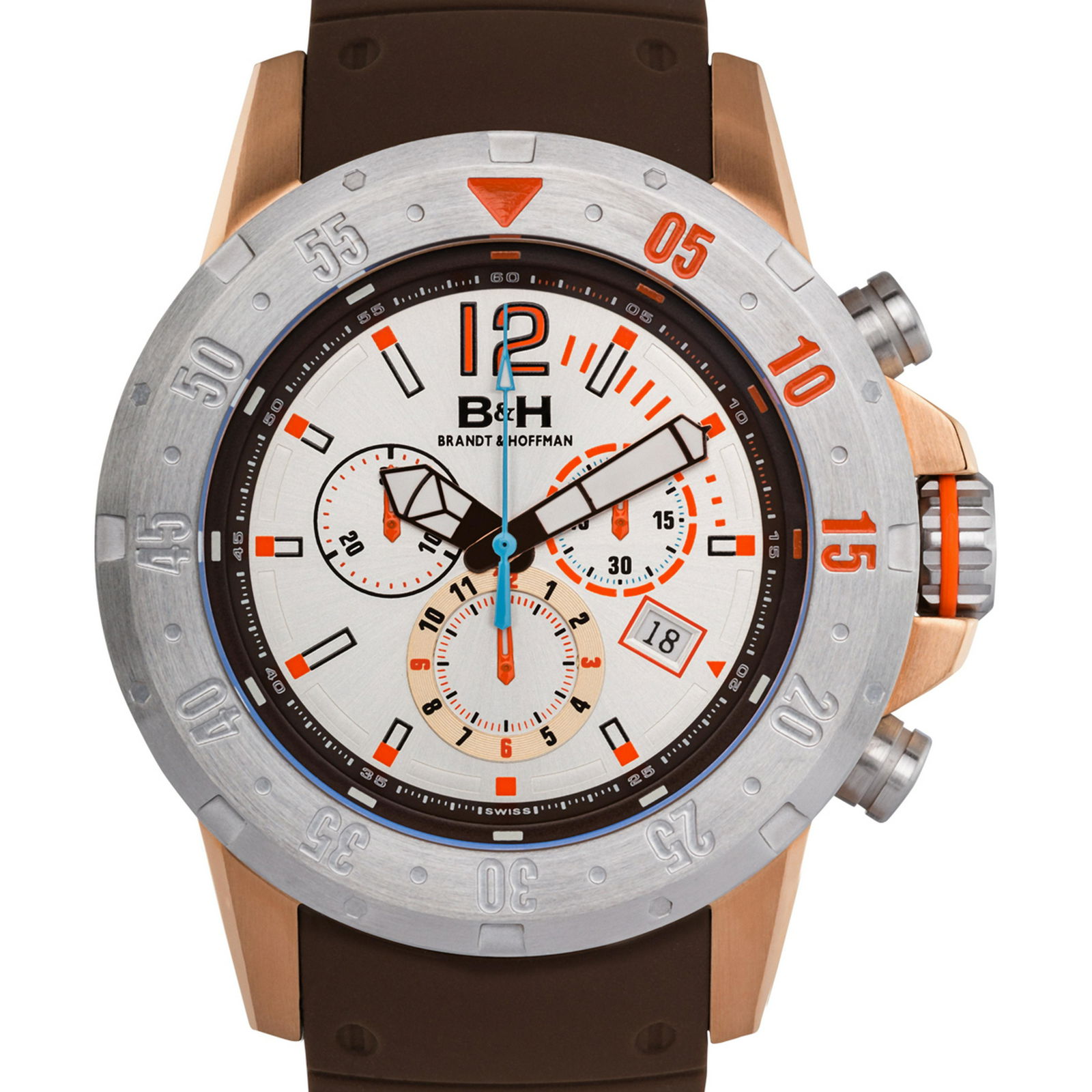 Brandt & Hoffman Swiss Forsyth Mens Watch: Movement Type:- Genuine Swiss Ronda 5030.D Movement Display Type:- Analog Water Resistant:- 10ATM Case Size:- 48mm x 59mm x 14mm Case Material:- Surgical Grade 316L Stainless Steel Dial Color:- Silver
