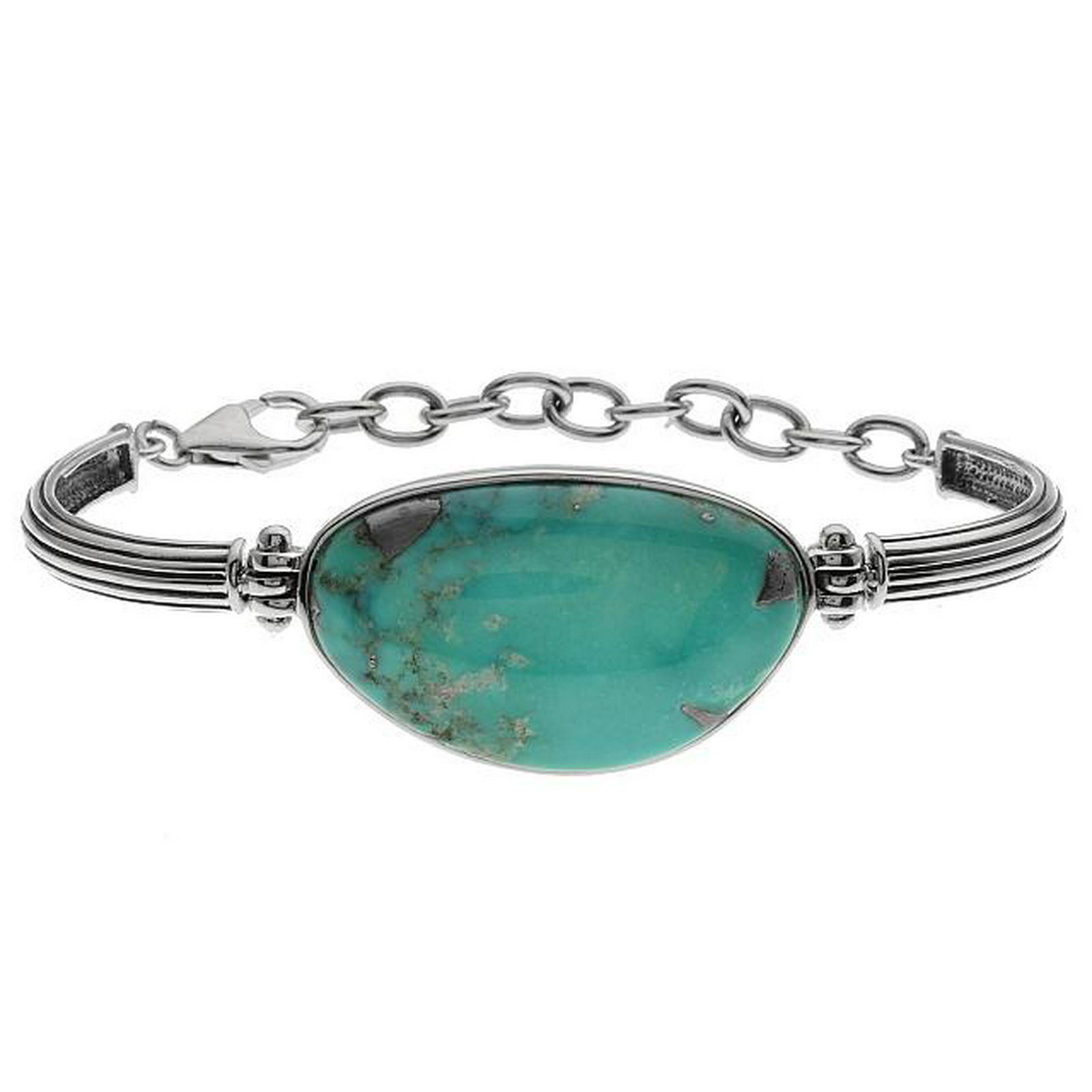 Sterling Silver Turquoise Hinged Bracelet 8" (1 of 2)