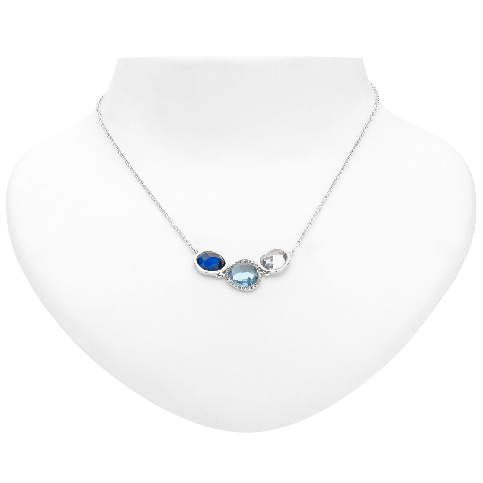 Sterling Silver 3 Stone Halo Gemstones Necklace (1 of 3)