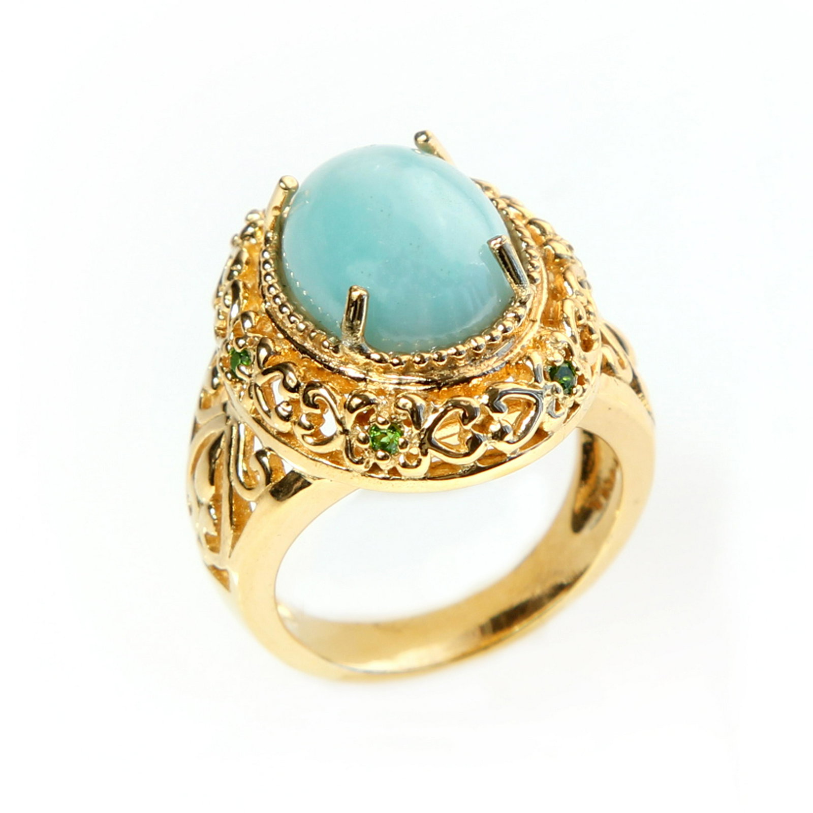 14K Gold Vermeil Amazonite Scrollwork Ring-SZ 10 (1 of 1)