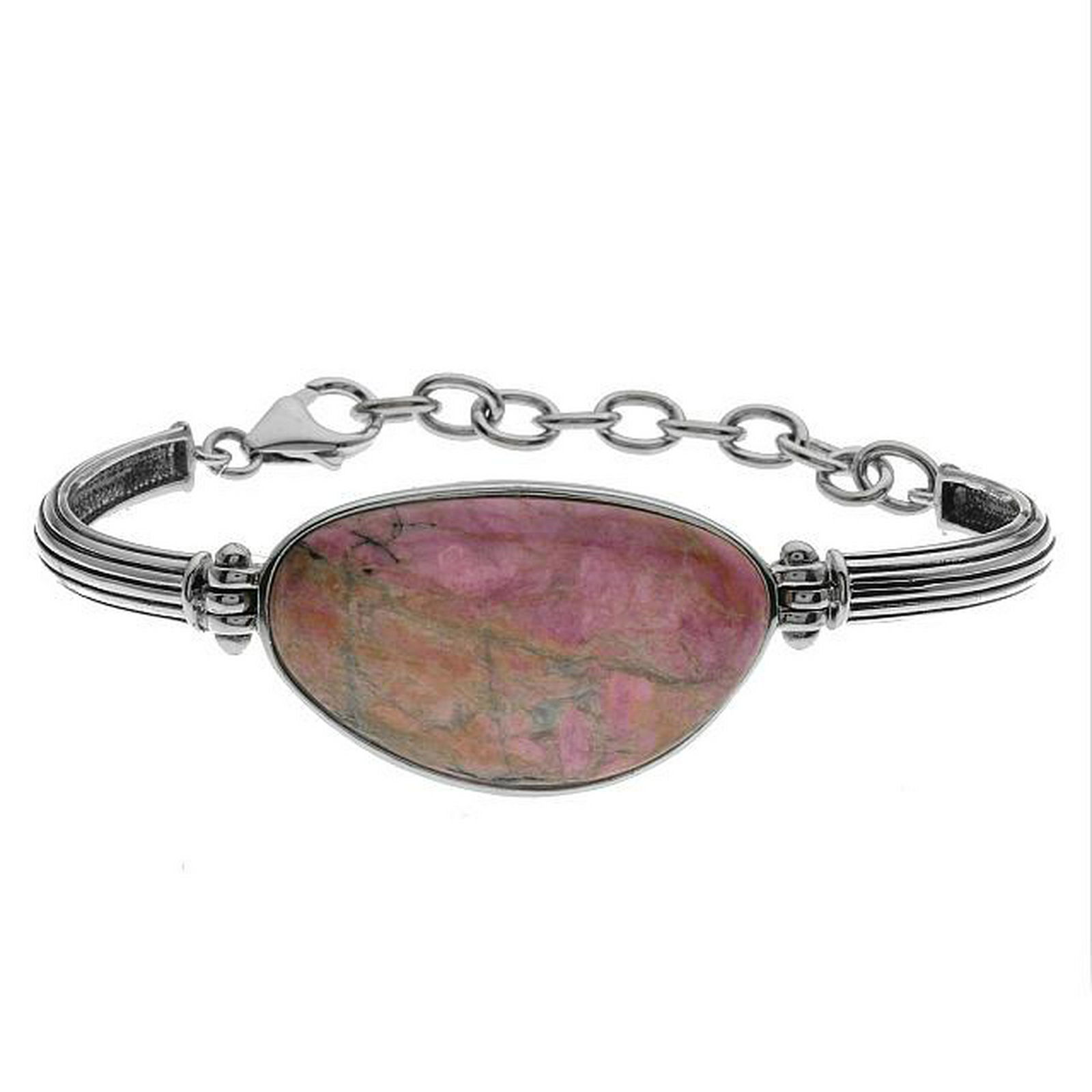 Sterling Silver Rhodonite Hinged Bracelet 8" (1 of 2)