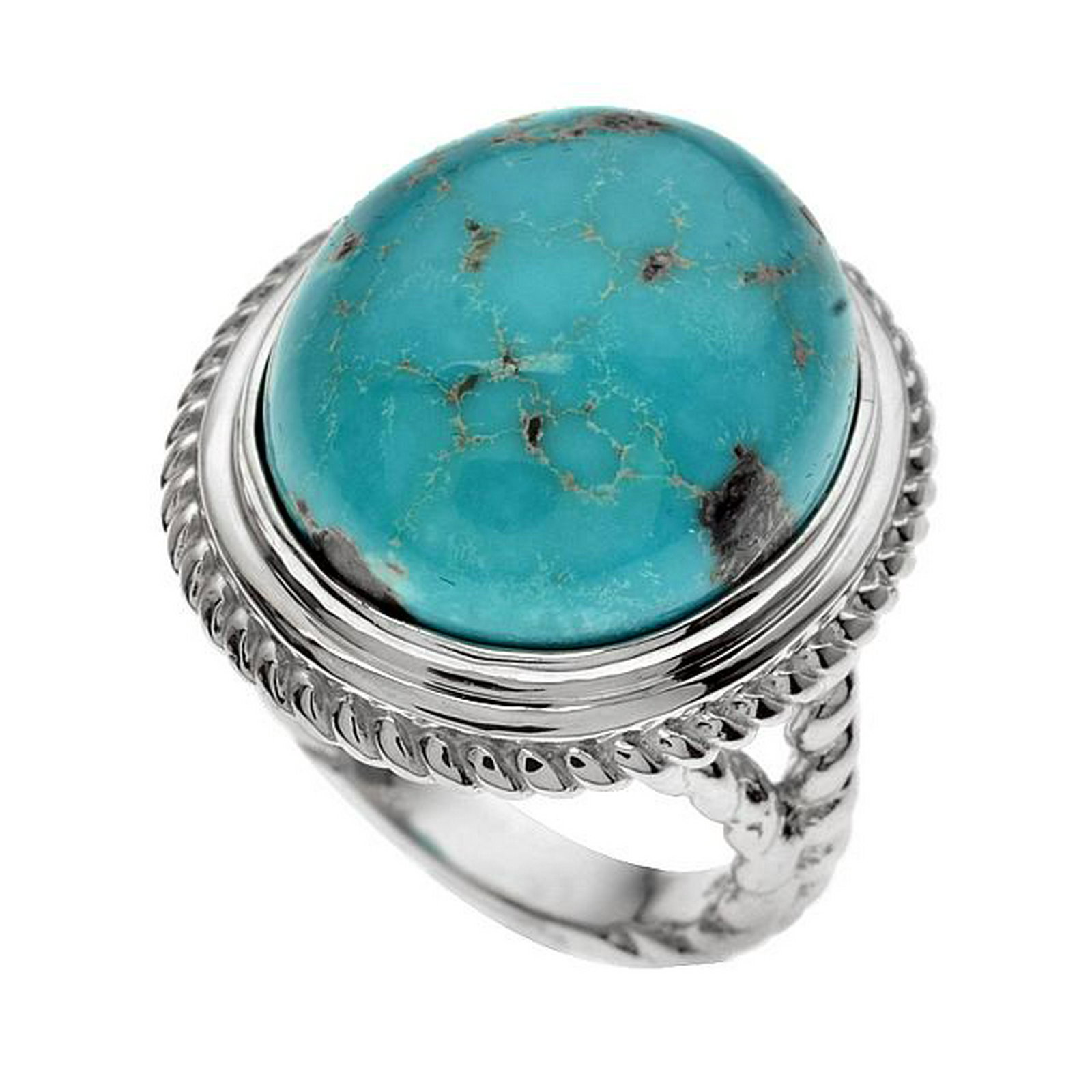 Silver Oval Turquoise Rope Textured Ring-SZ 5 (1 of 1)