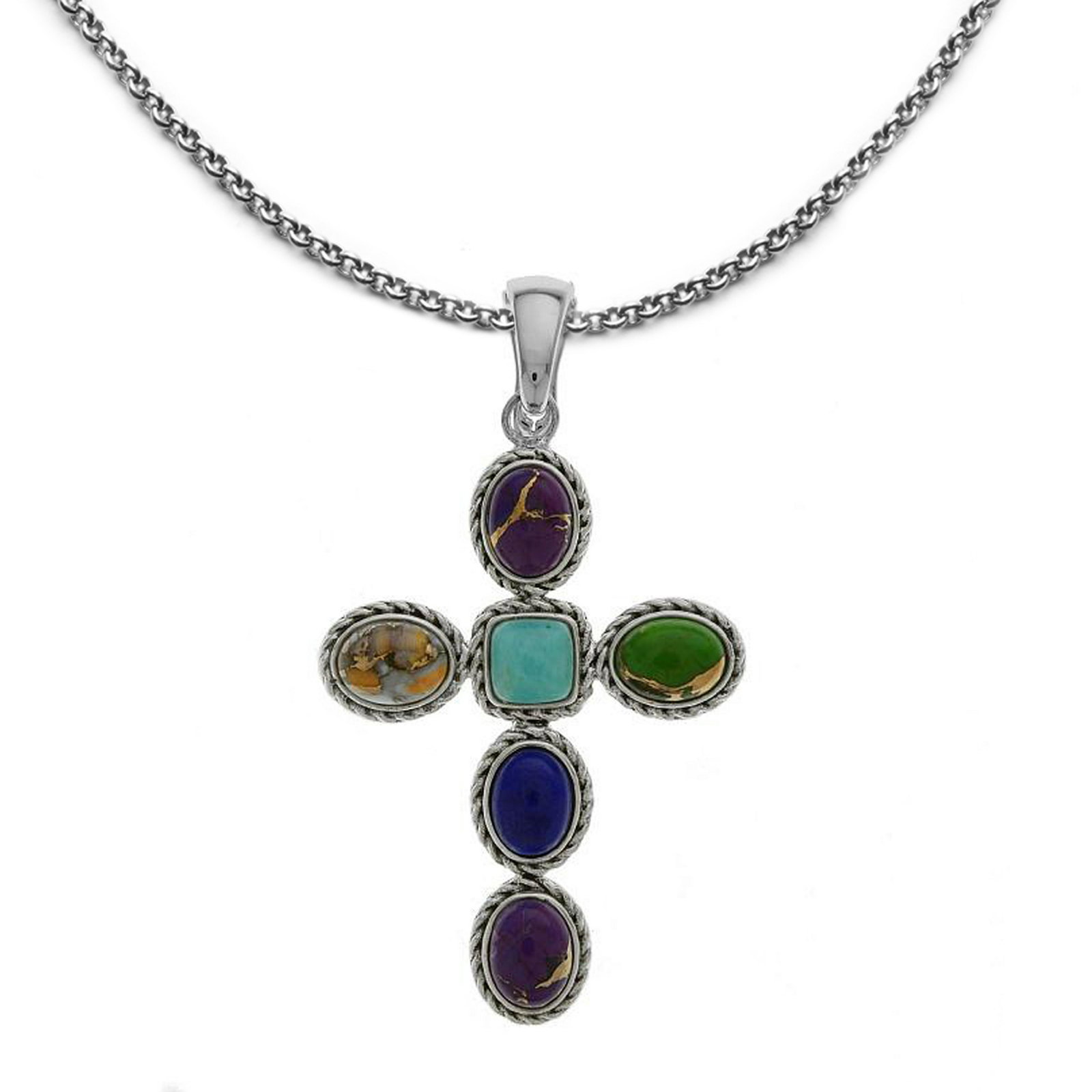Sterling Silver Multi Gemstone Cross Pendant (1 of 2)