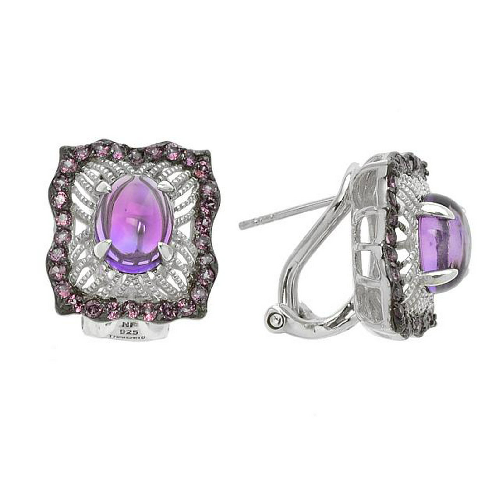 Sterling Silver Amethyst & Garnet Stud Earrings (1 of 1)