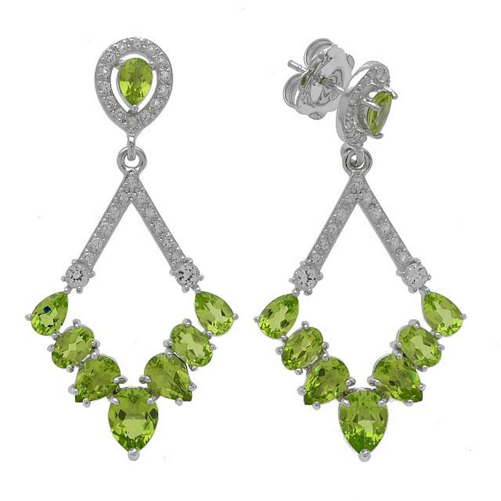 Silver 8.84ct Peridot Diamond Shape Drop Earrings (1 of 1)