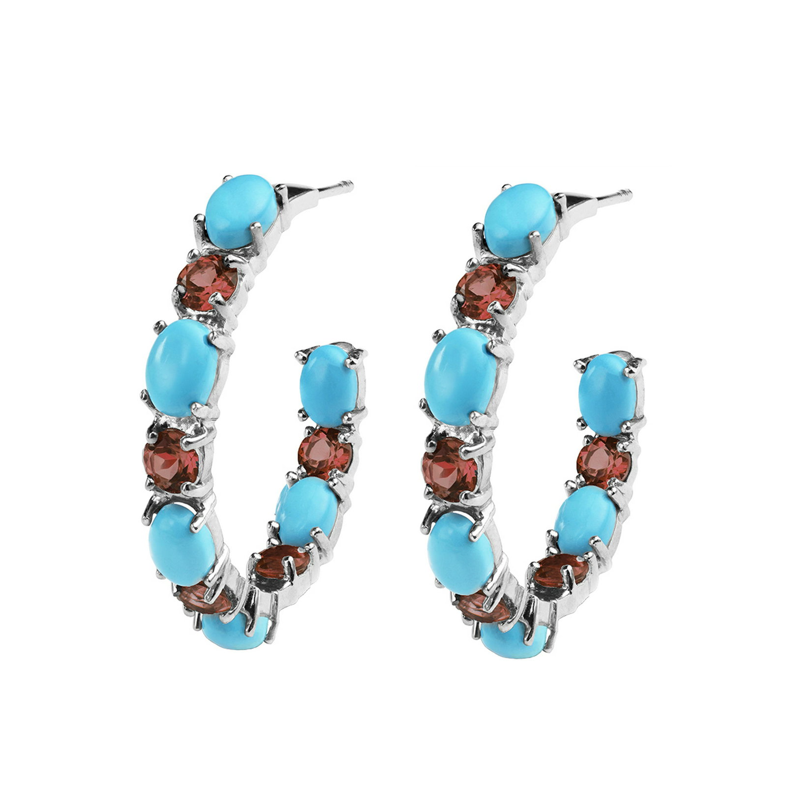 Silver Turquoise & Garnet Hoop Earrings (1 of 1)